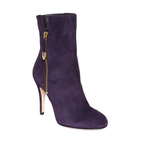 JOAN & DAVID Womens Purple Padded Ulina Round Toe Stiletto Leather Booties 5.5 M